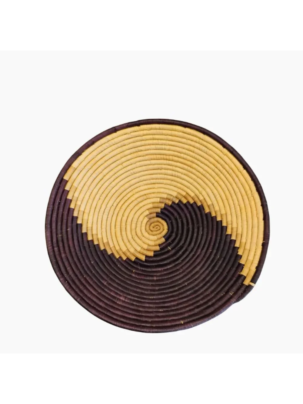 Handwoven African Coil Basket Bowl With Spiral Design - Natural & Brown 12